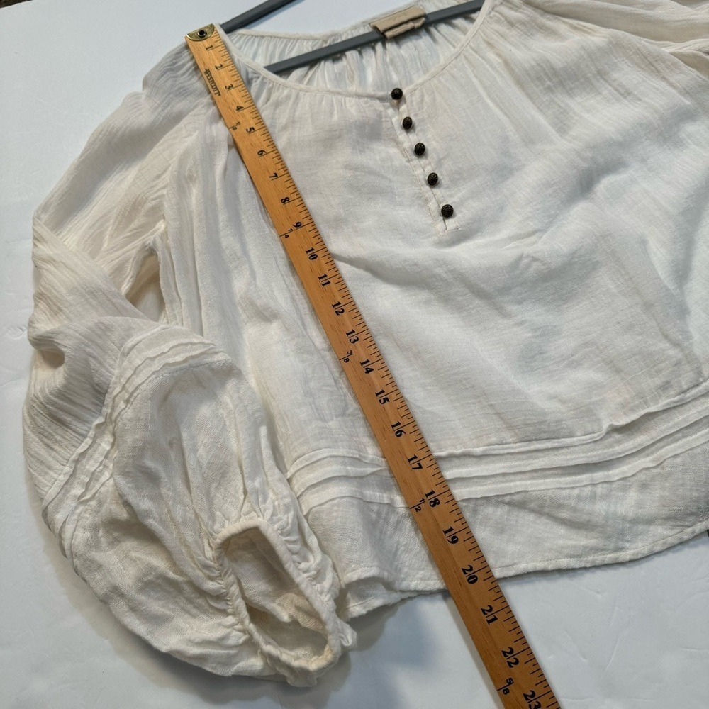 anthropologie cream gauze balloon longsleeve blouse boho slubbed cotton small - Picture 12 of 13